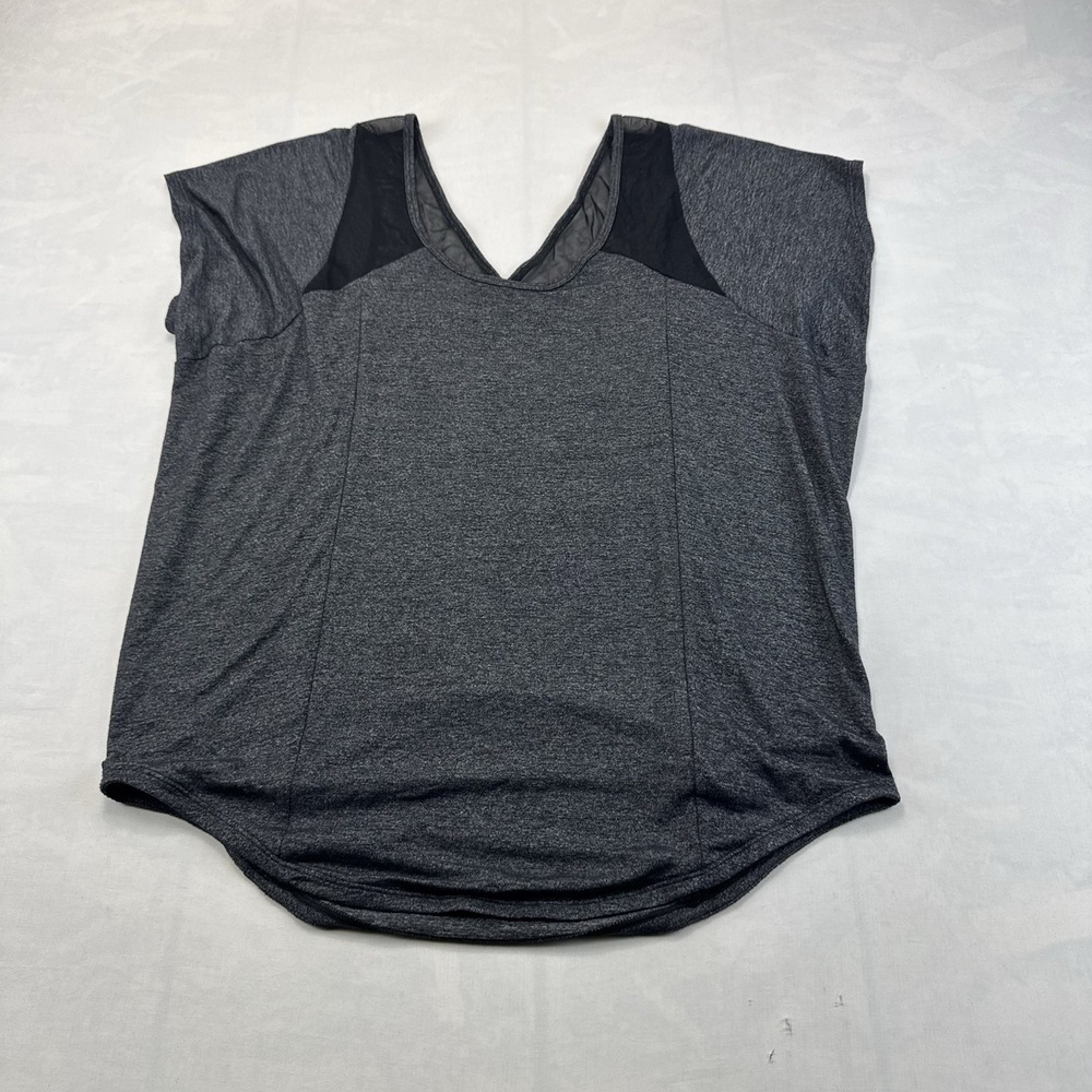 Lucy Women's L Gray Mesh Shoulder Athletic Tee Yoga Top